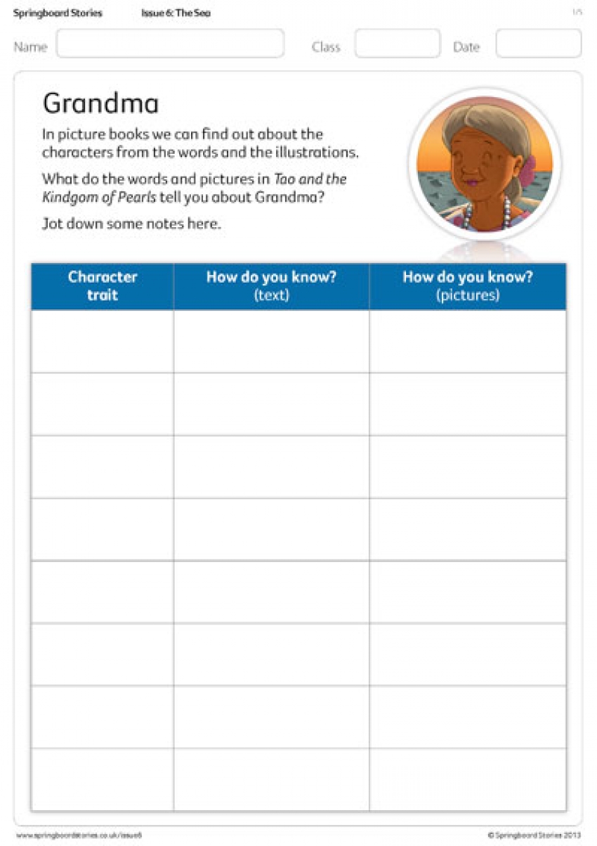 Character reflections primary activity sheet