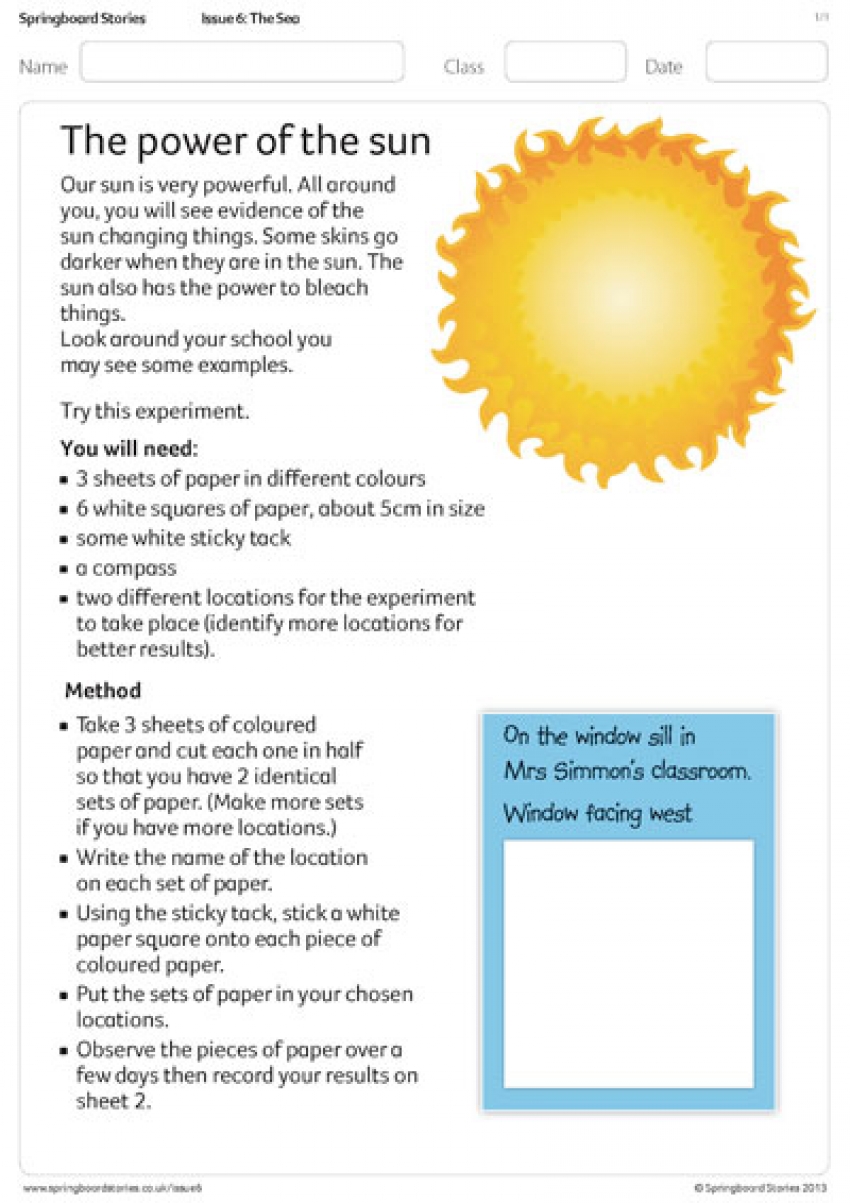 The power of the sun primary science resource sheet