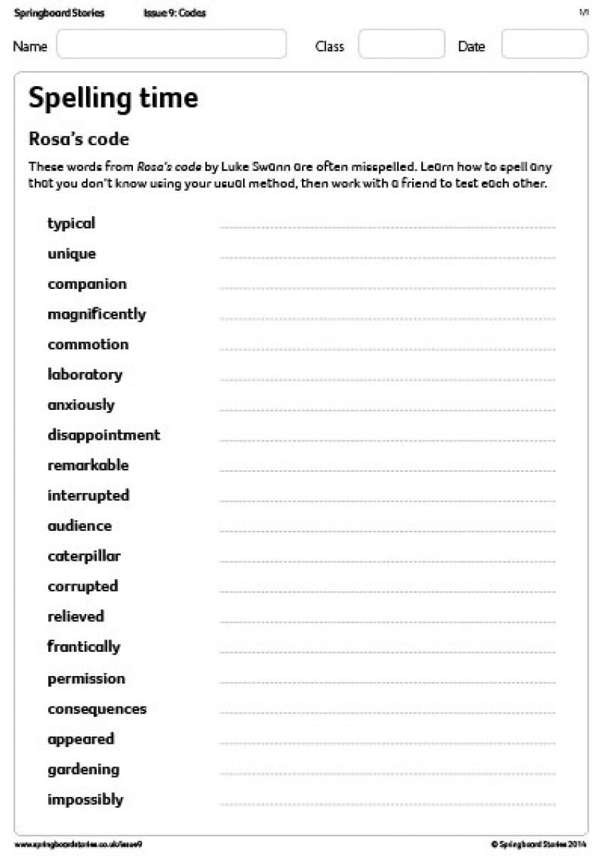 Rosa's Code spellings primary resource