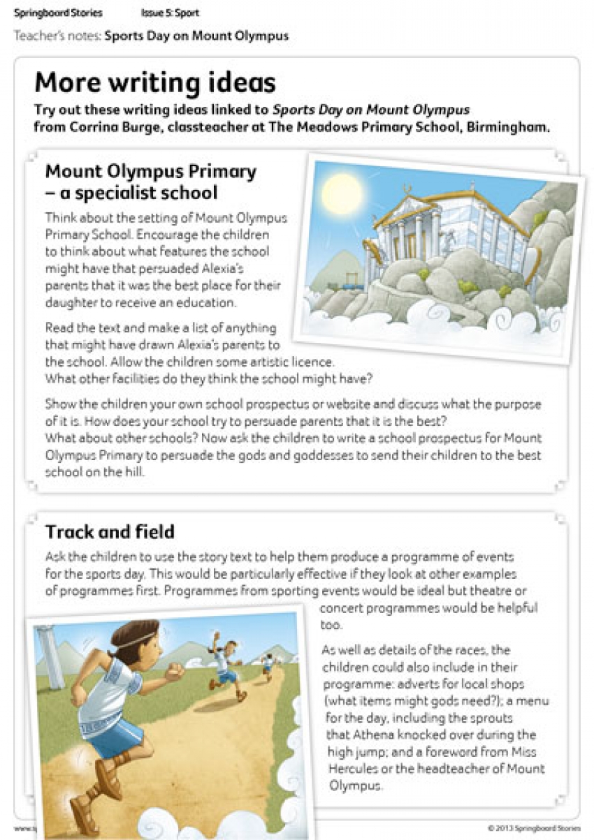 Sporty writing ideas for primary school children