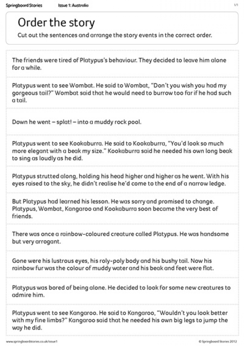 Order the story primary resource - How the platypus got his shape