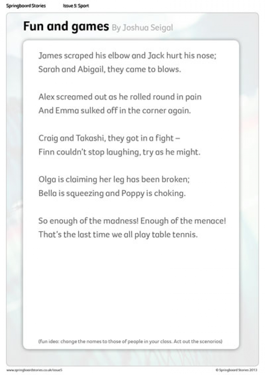 Poems about sport for primary school children