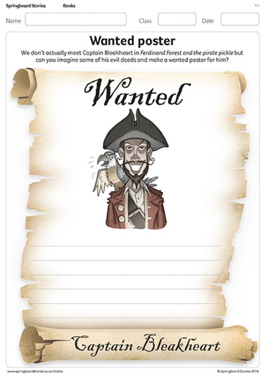 Wanted posters resource for Ferdinand Forest and the pirate pickle primary resource