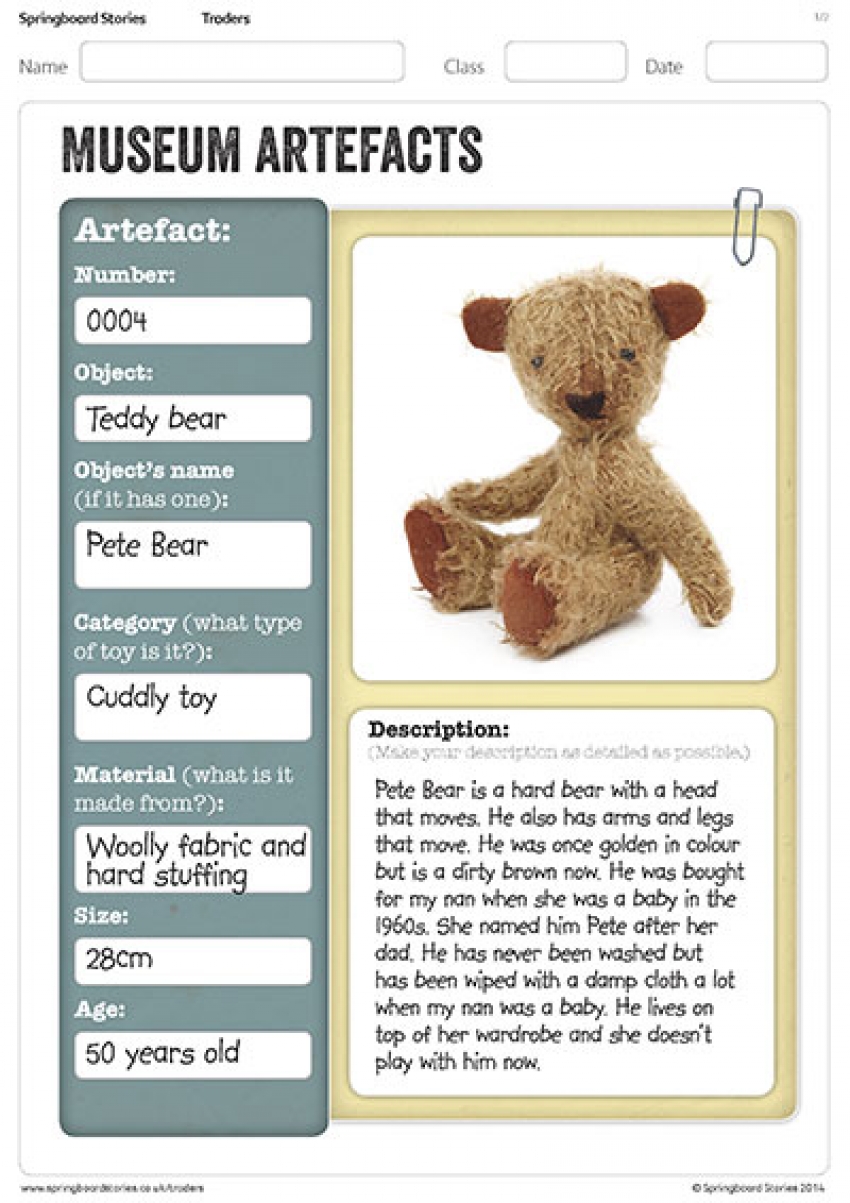 Museum artefacts sheet