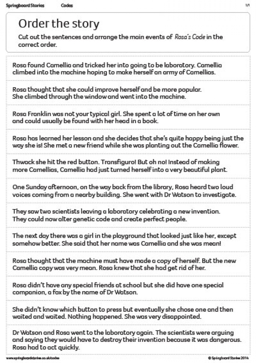 Rosa's code order the story primary resource