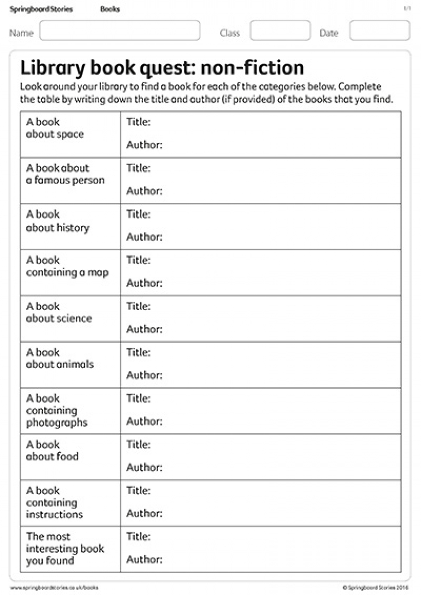 Library book quest primary resource